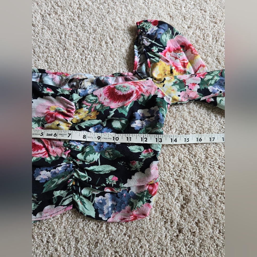 Zara women's floral cropped blouse Size XS side zip lightweight top - Picture 6 of 8